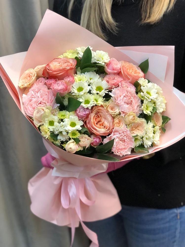 Букет цветов из: Гвоздики, Розы и Хризантемы в Строителе Тамбовской области