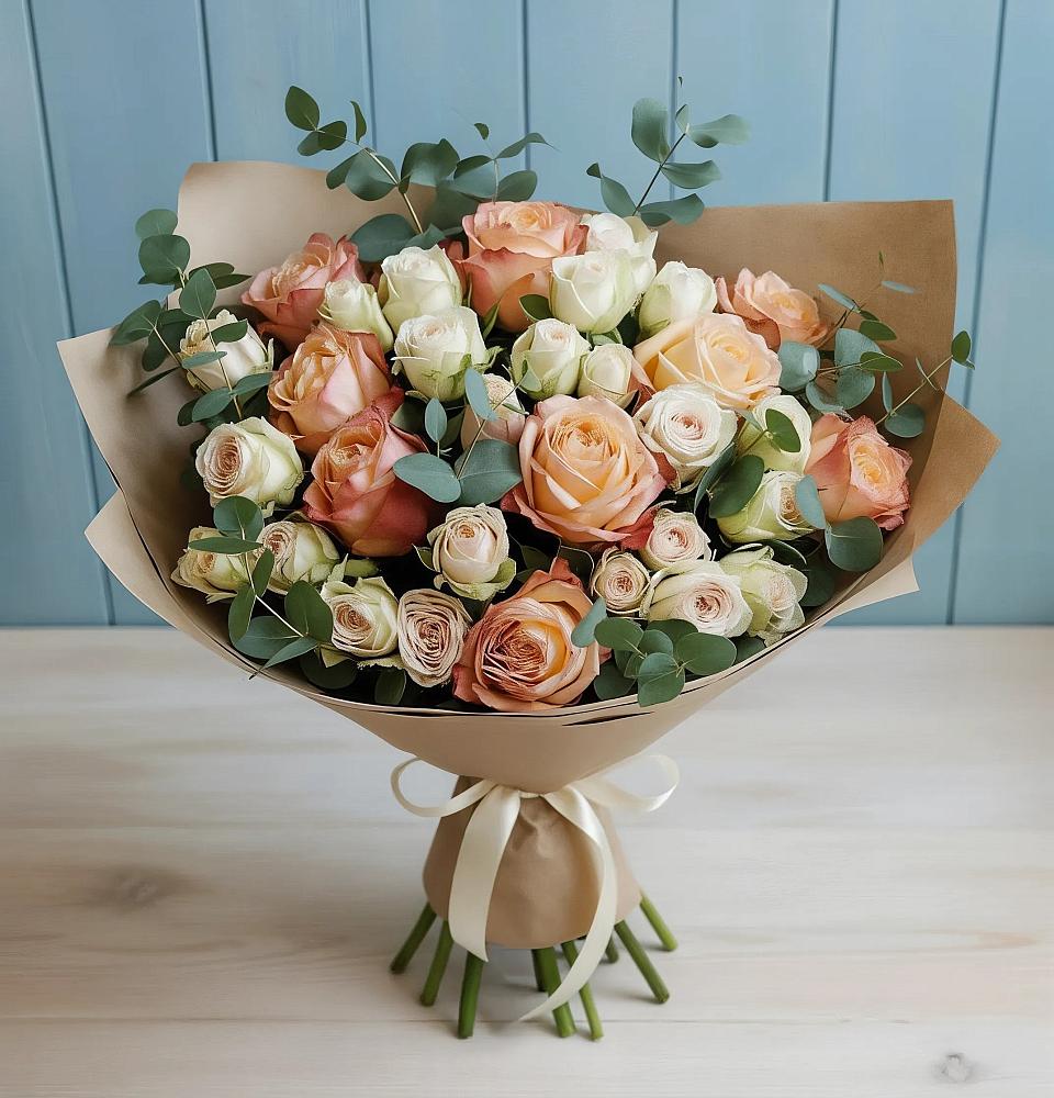 Букет цветов из: Альстромерии и Розы в Строителе Тамбовской области