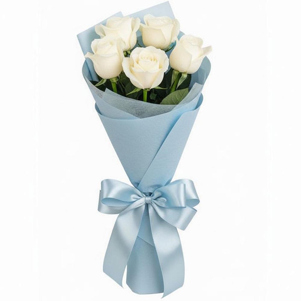 Букет 5 Белых роз Проуд в Строителе Тамбовской области