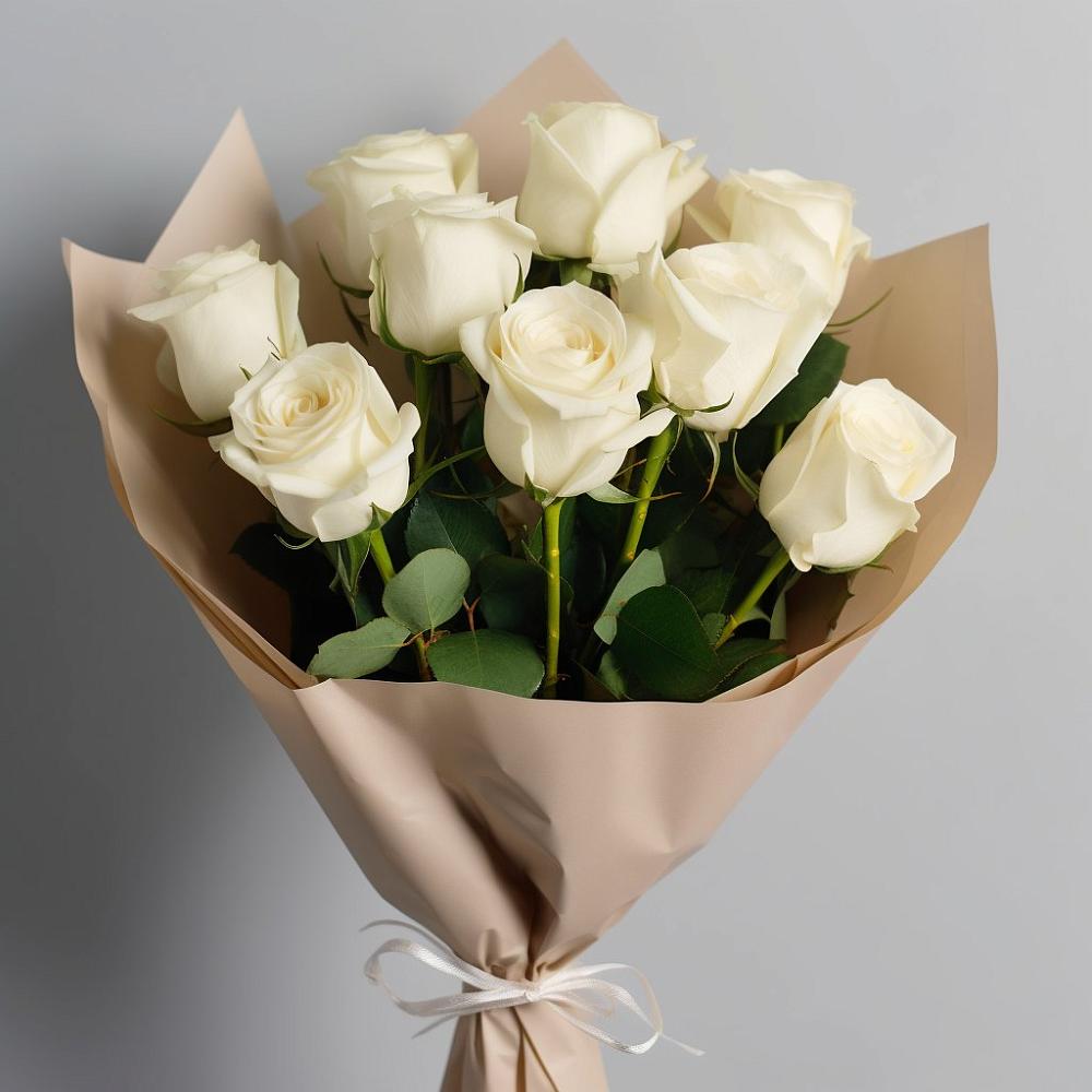 Букет 9 Белых роз Эдлесс Лав в Строителе Тамбовской области
