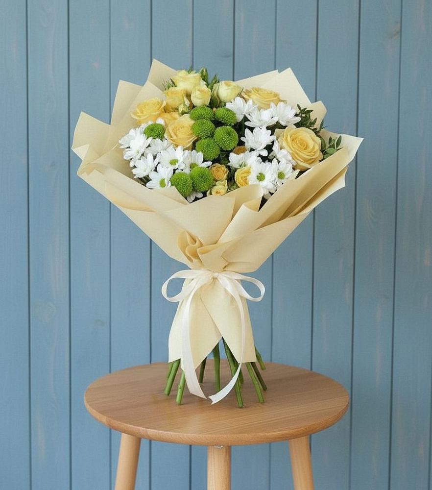 Букет цветов из: Хризантемы и Розы в Строителе Тамбовской области