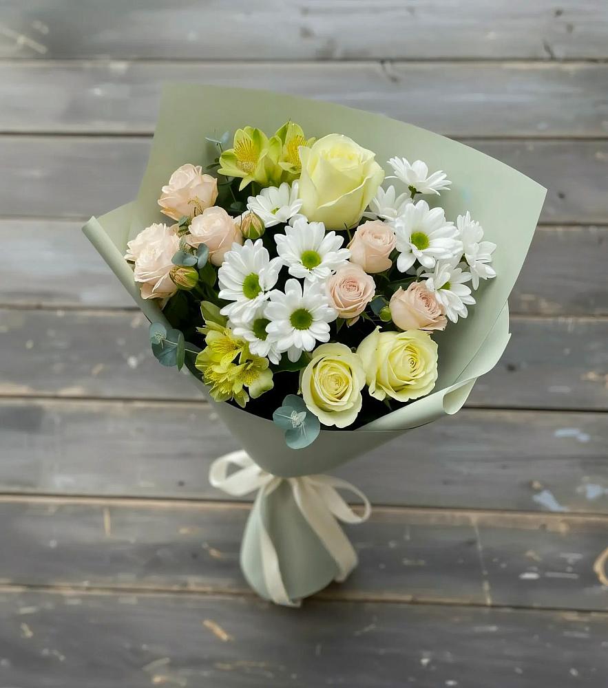Букет цветов из: Альстромерии, Розы и Хризантемы в Строителе Тамбовской области