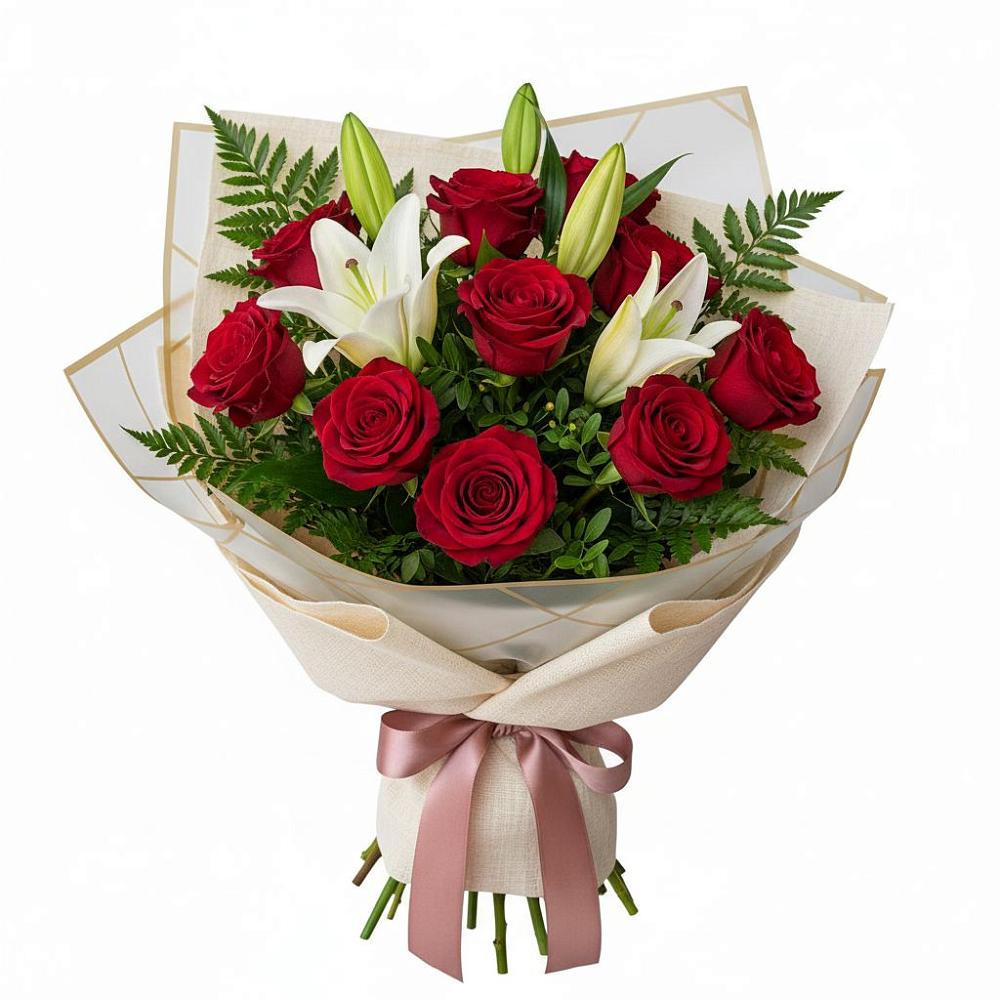 Букет цветов из: Лилии и Розы в Строителе Тамбовской области