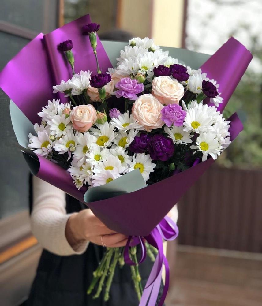 Букет цветов из: Хризантемы, Гвоздики и Розы в Строителе Тамбовской области