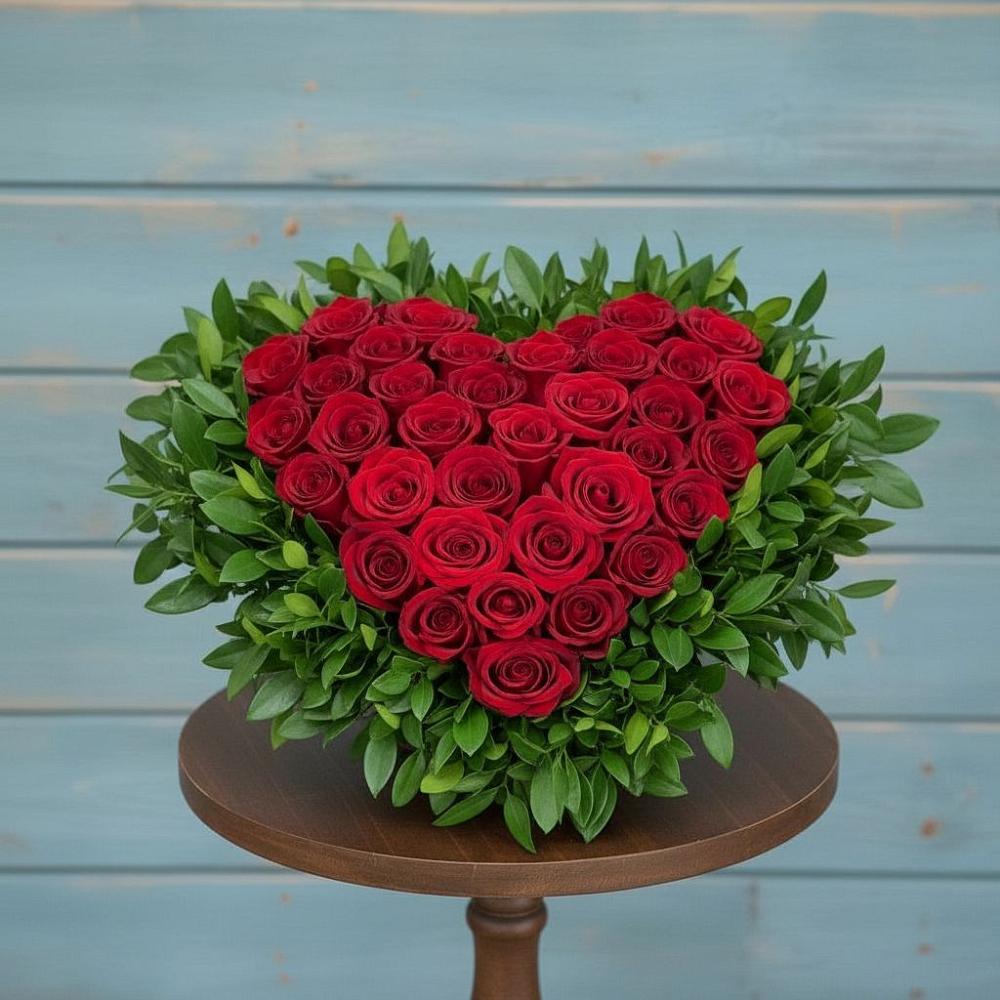 Цветочная композиция из Розы в виде сердца в Строителе Тамбовской области