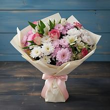 Букет цветов из:  Хризантемы, Альстромерии и Розы в Строителе Тамбовской области