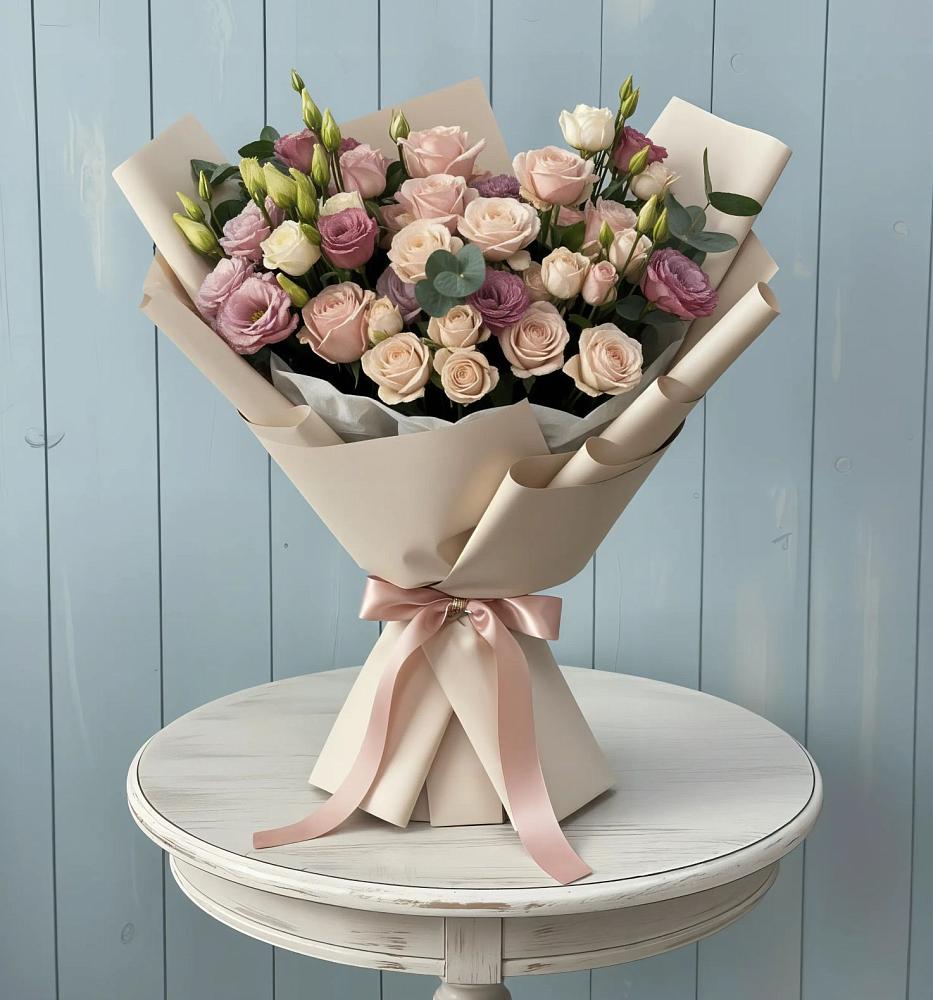 Букет цветов из: Розы и Лизиантусы в Строителе Тамбовской области