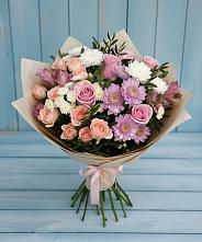 Букет цветов из:  Хризантемы, Розы и Альстромерии в Строителе Тамбовской области