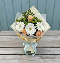 Букет цветов из:  Герберы, Розы и Хризантемы в Строителе Тамбовской области